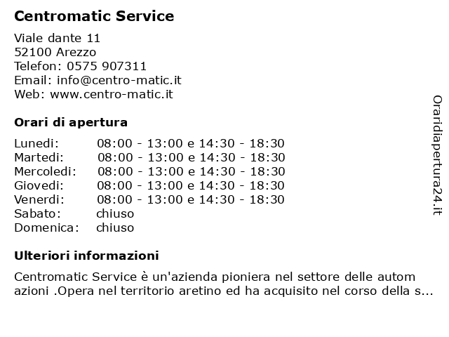 Orari di apertura Centromatic Service Viale dante